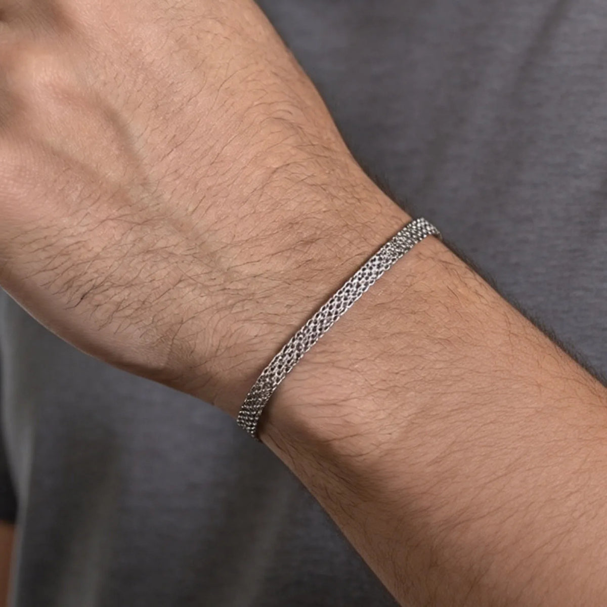 Trend Mesh Chain Bracelet for Men,Silver Color Adjustable Link Wristband,Hip Hop Punk Jewelry Gift