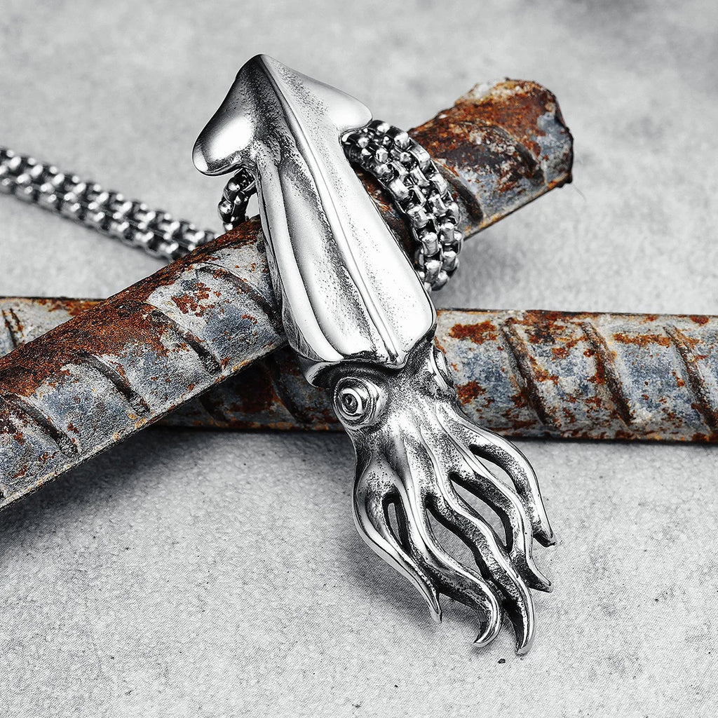 Squid Pendants Men Simple Necklaces 316L Stainless Steel Deep Sea Squid Chains Punk Rock Punk for Friend Male Jewelry