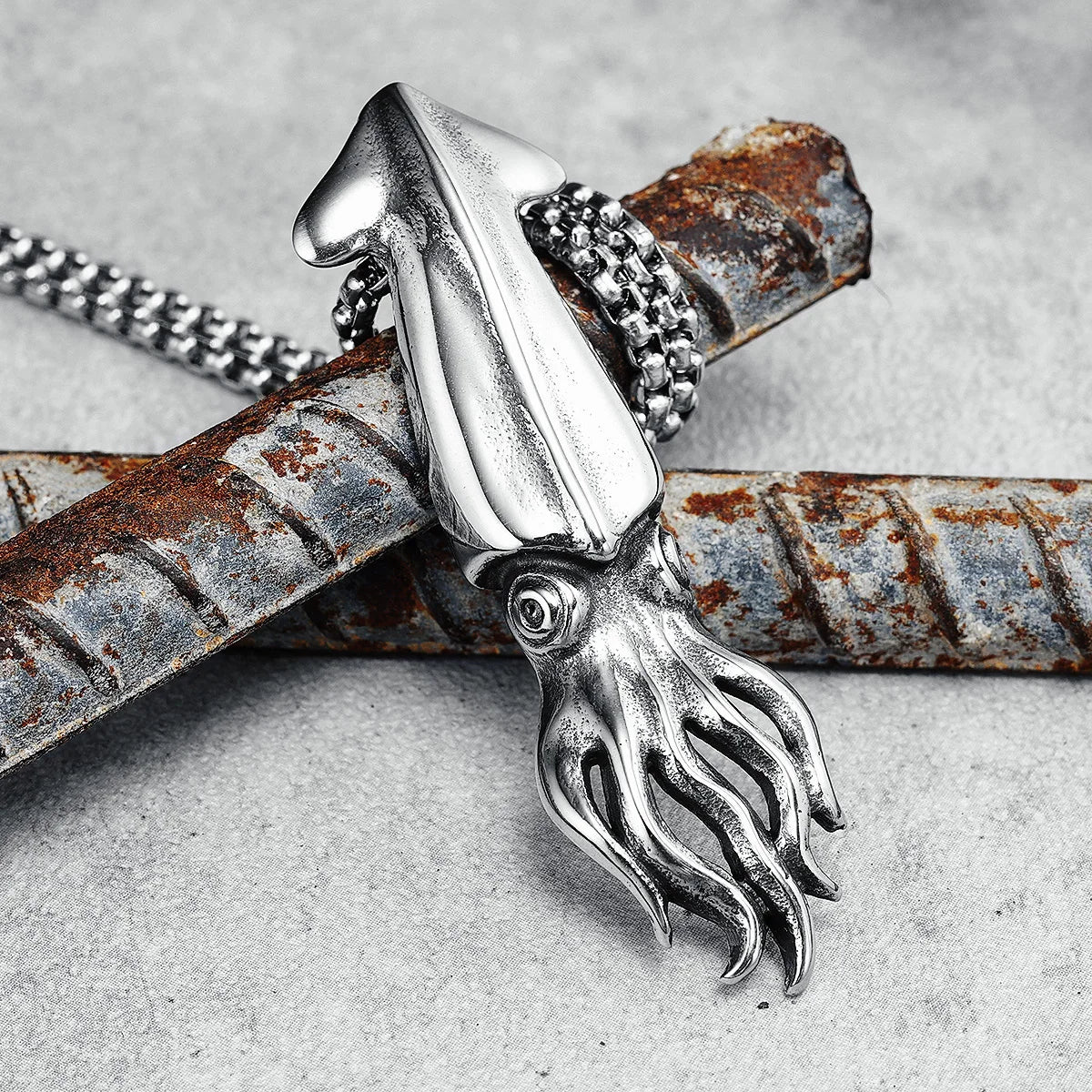 Squid Pendants Men Simple Necklaces 316L Stainless Steel Deep Sea Squid Chains Punk Rock Punk for Friend Male Jewelry