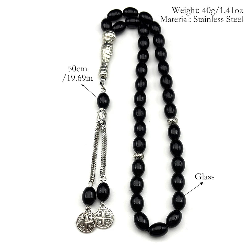 33Pcs Glass Rosary Muslim Prayer Keyring String Tassel Islamic Middle East Uae Dubai Arab Islam Car Pendant Jewelry