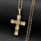 Gold-Tone Jesus Cross Rhinestone Necklace — Stainless Steel