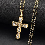 Gold-Tone Jesus Cross Rhinestone Necklace — Stainless Steel