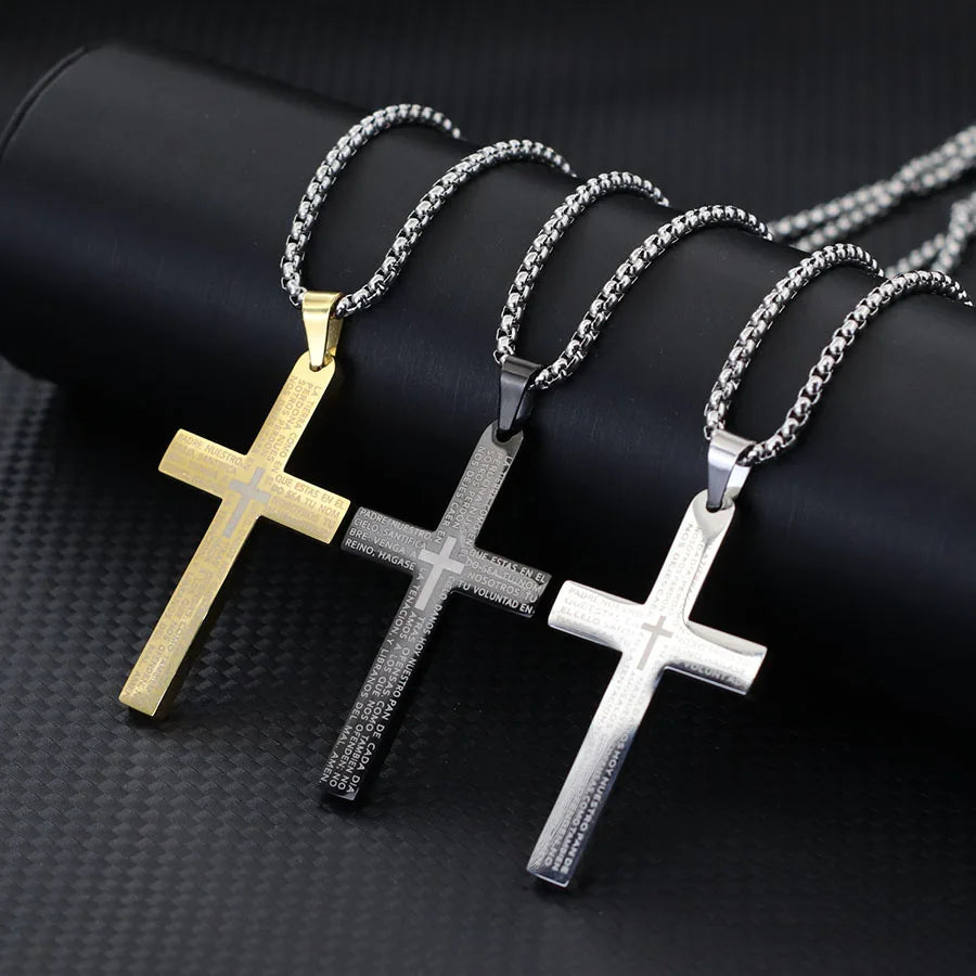 Classic Stainless Steel Cross Necklace For Men 24 Inches Long Pendant Collar Hiphop Rock Outdoor Cool Riding Neck Accessories