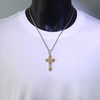 Cross Pendant Necklace Iced Out Yellow CZ