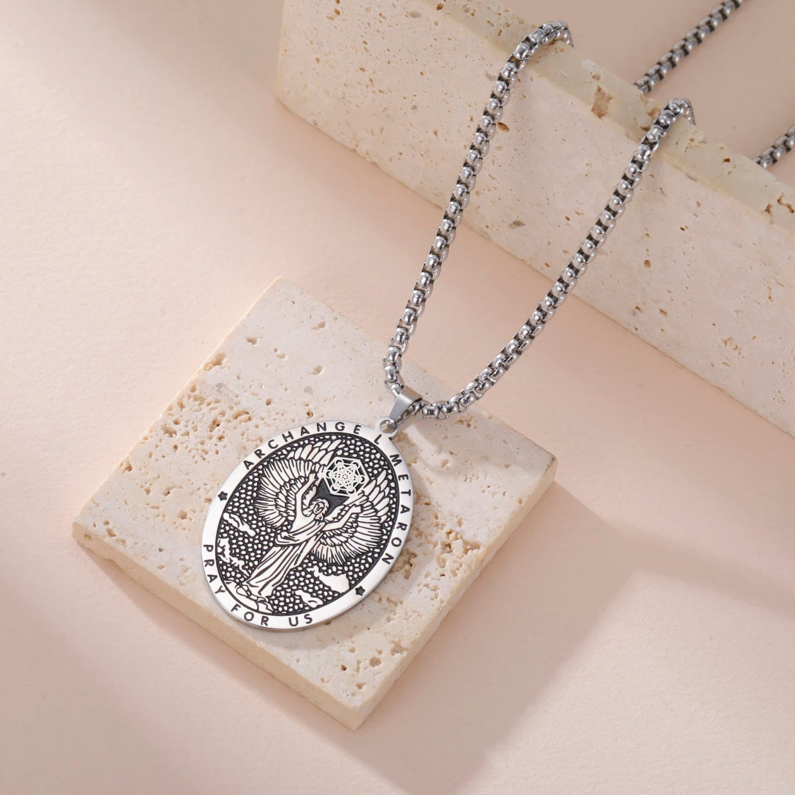 Retro Saint Religious Necklaces for Women Men Archangel Metatron Pendant Patron Saint Amulet Medal Religion Religious