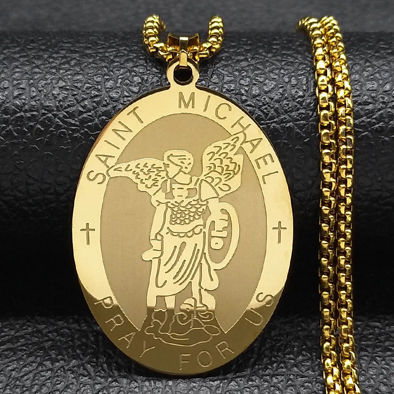Archangel St.Michael Protect Me Necklace Stainless Steel Saint Shield Protection Male Necklace Jewelry corrente