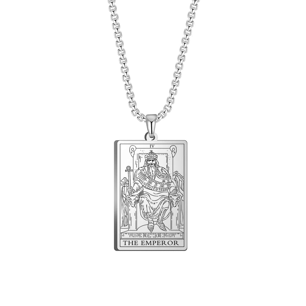 Dawapara The Major Arcana Tarot Cards Vintage Amulet Pendant Necklaces Box Chain Men Jewelry Stainless Steel Golden