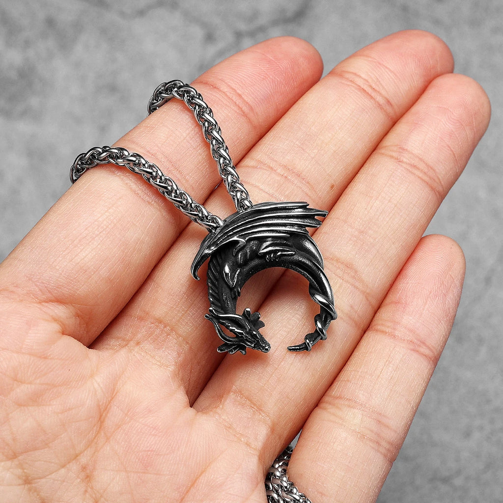 Flying Dragon Pendant Necklace — Stainless Steel