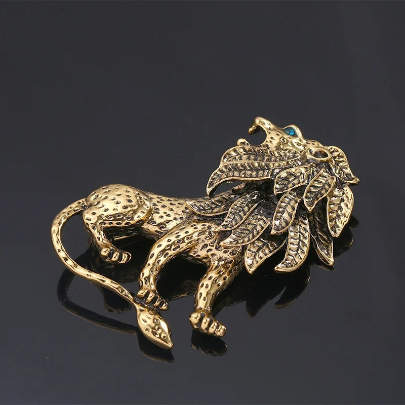 Vintage Roaring Lion Brooch — Gold & Silver Color Lapel Pin
