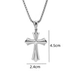 Geometric Cross Pendant Sweater Chain Necklace — Stainless Steel