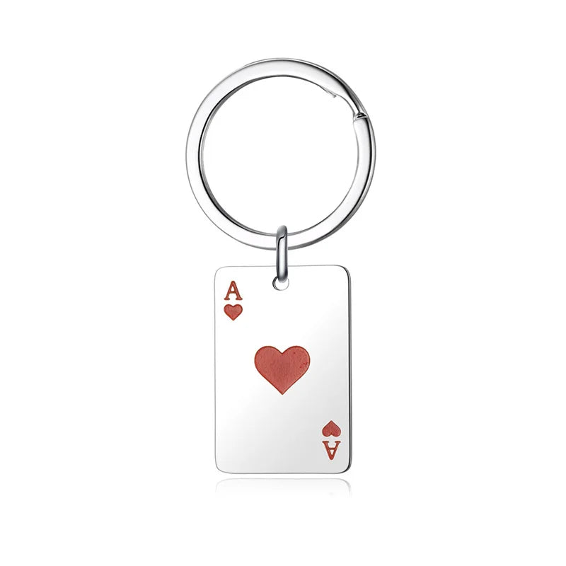 Lucky Spades Heart Ace Poker Card Keychain — Zinc Alloy