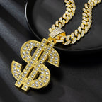 Fashion Hip Hop Dollar Pendant Necklace with 13mm Cuban Chain US Dollar Money Sign Necklaces Rap Rock Punk Jewelry For