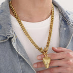 Curb Link Chain Men's Neck Necklaces for Man Gold Color Stainless Steel Wolf Head Man Pendant Necklace 65CM Long Viking