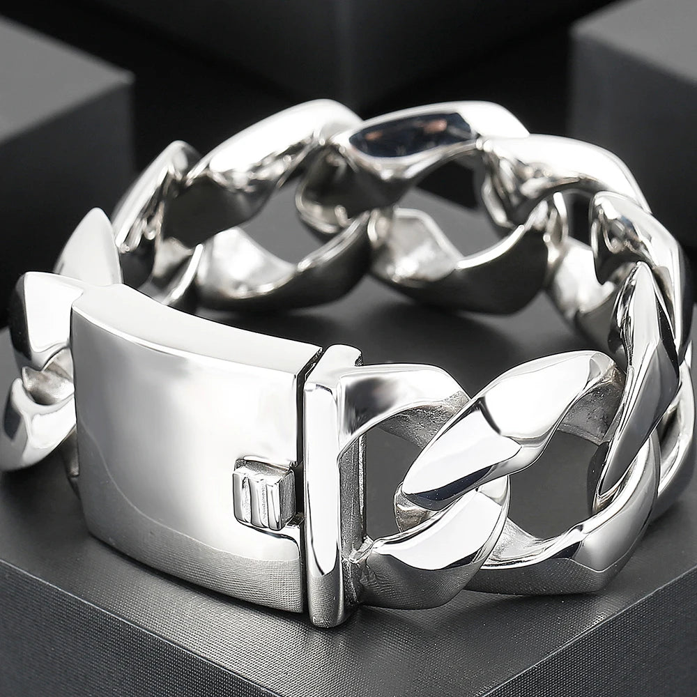 Cool 31MM Hip Hop Cuban Chain Bracelet Men's High Polished Solid Stainless Steel Jewelry Gift Logo Laser Engraving