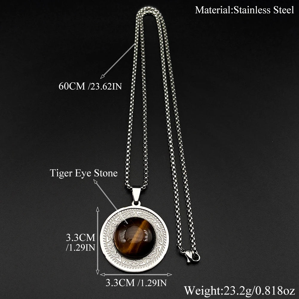 Celtic Knot Tiger Eye Pendant Necklace — Gold-Tone