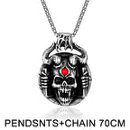Vintage Horned Satan Skull Pendant Necklace — Stainless Steel