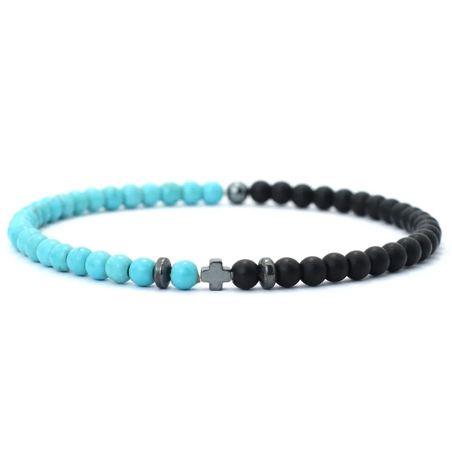 Bicolor Natural Stone 4mm Beaded Bracelet for Men — Elastic
