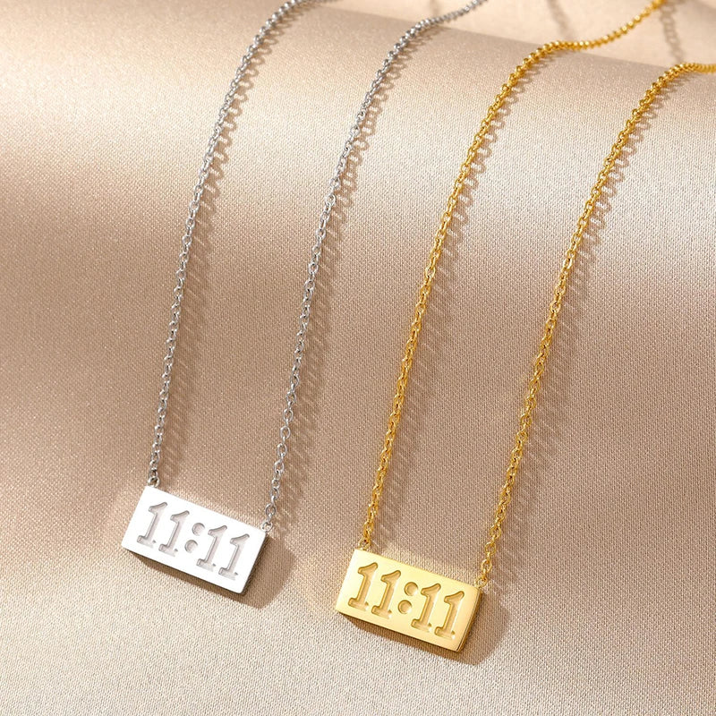 11:11 Rectangle Pendant Necklace men women Fine Stainless Steel 18K Gold Plated Necklace Choker Luxury Jewelry Couple Gifts
