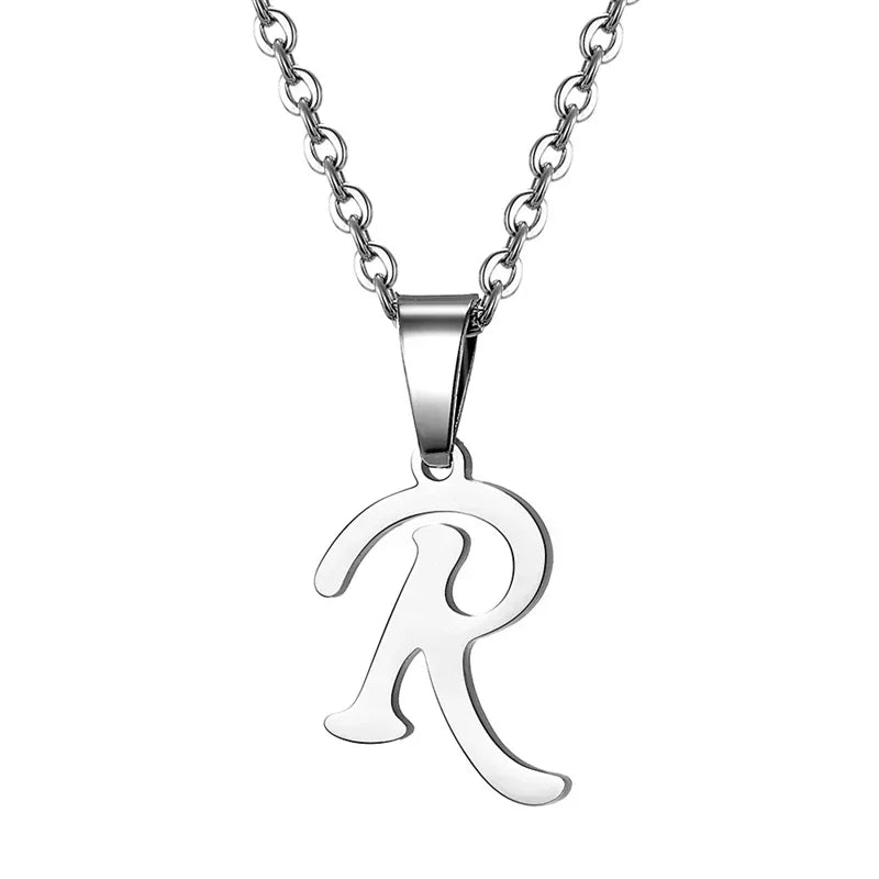 Vintage Initial Letter Pendant Necklace for Women Simple Stainless Steel Letter Glossy Clavicle Chain Choker Necklaces Jewelry