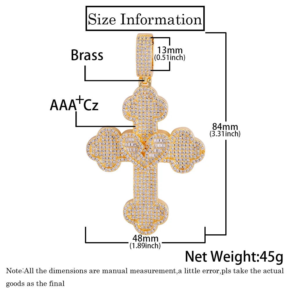 Iced Out Cross Pendant Necklace Stainless Steel