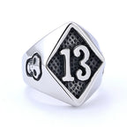 Lucky 13 & 7 Skull Biker Ring for Men — Stainless Steel