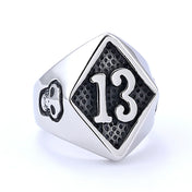 Lucky 13 & 7 Skull Biker Ring for Men — Stainless Steel