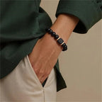 Adjustable Elastic Beaded Bracelet 8mm Round Beads — Black-Tone