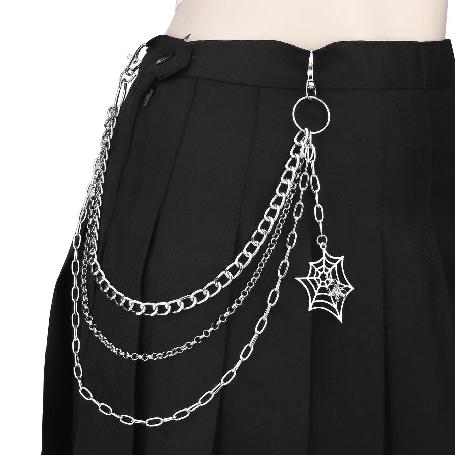 Punk Metal Cross Rivet Layered Chain Keychains for Men Women Waist Key Chain Wallet Jeans Hip-hop Pants Belt Jewelry