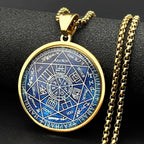 Seven Archangels Glass Medal Angel Pendant Necklace for Women Men Stainless Steel Seal of Solomon Protection Chain