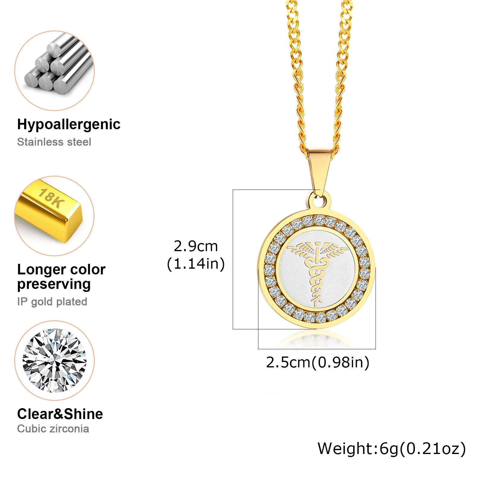 Iced Out Prayer Coin Pendant Necklace — Stainless Steel