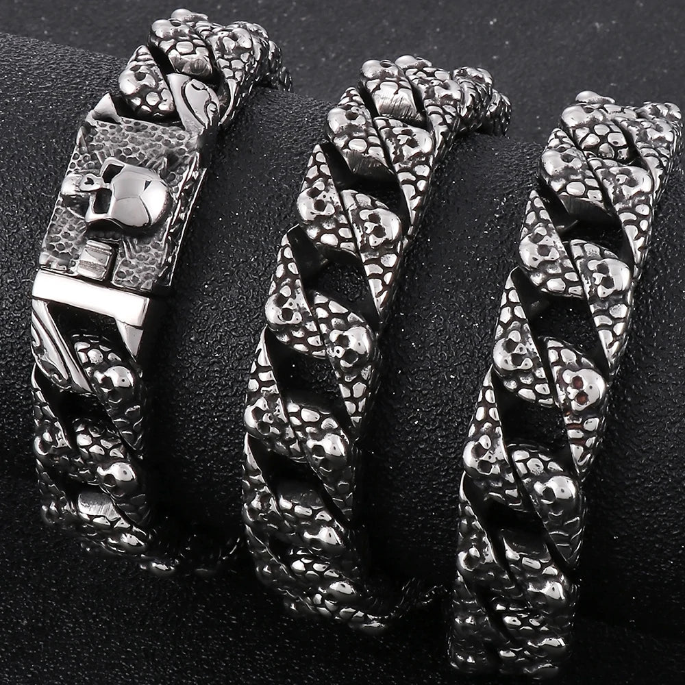 Gothic Skull Link Chains Necklace for Men Punk Stainless Steel Statement Halloween Skeleton Jewelry Accessories Men's
