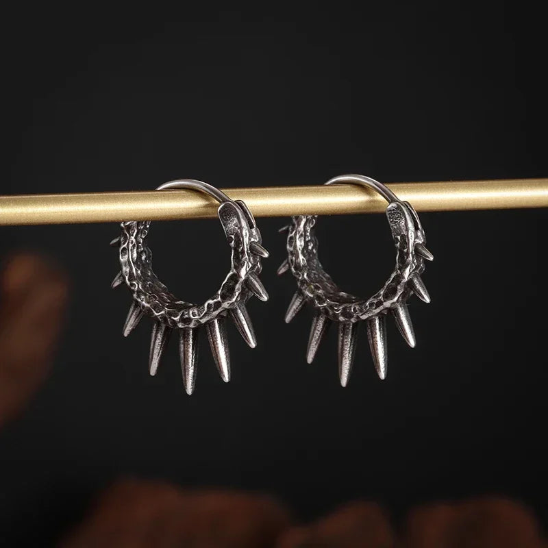Gothic Spiked Hoop Earrings Small Textured Huggie — Two-Tone
