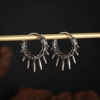 Gothic Spiked Hoop Earrings Small Textured Huggie — Two-Tone