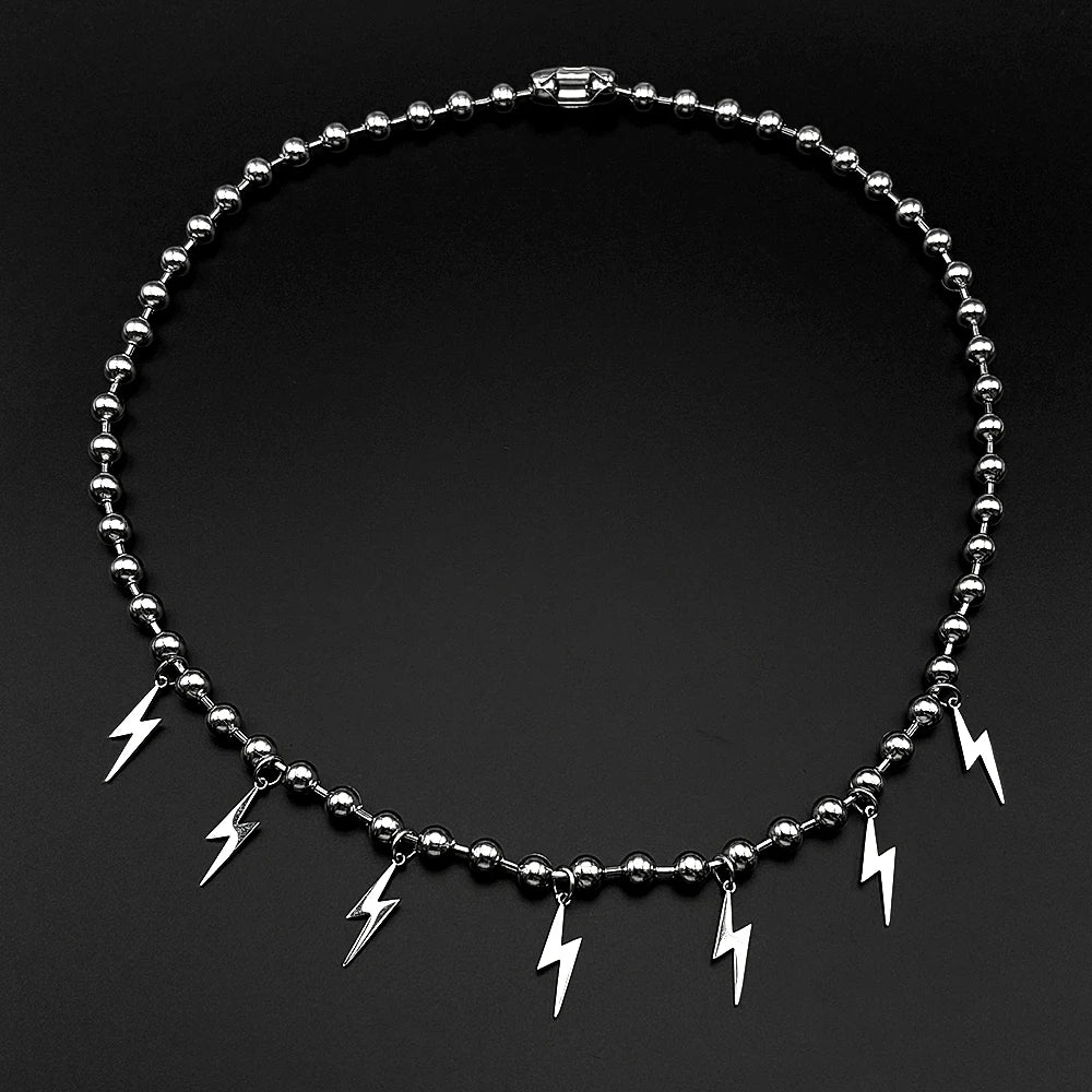Korean Fashion Lightning Necklace Stainless Steel Ball Bead Chain Flash Pendant Punk Y2K Street Unisex Y2K Hiphop Jewelry Gift