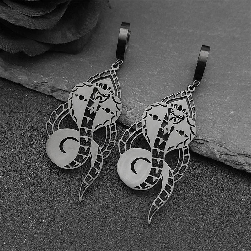 Snake Egyptian Steel Earrings Dark Cobra Gothic