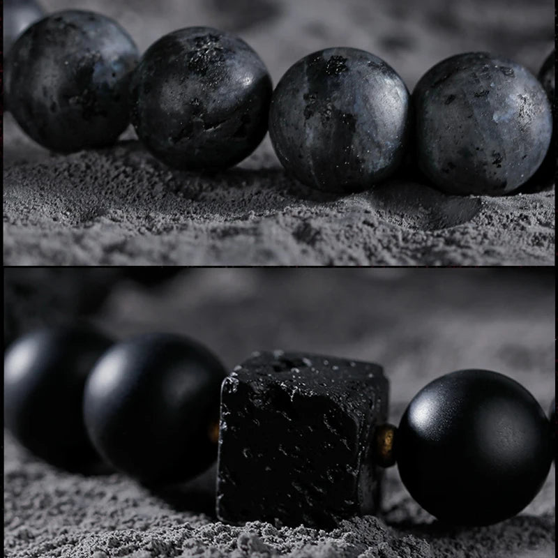 Block Volcanic Lava Stone Bracelet Men Black Classic Matte Obisidian Labradorite Bead Jewelry Women Birthday Gift for