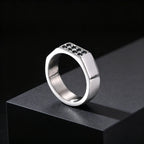 Men's Black Zircon Stainless Steel Ring, High Polished Silver Color Chunky Square Signet Ring, Punk Fashion Jewelry US