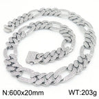 Hip-Hop Jewelry CZ Cuban Chain Man Bracelet Necklace Set Luxury Gold Color 60CM Long Stainless Steel Men's Necklace &