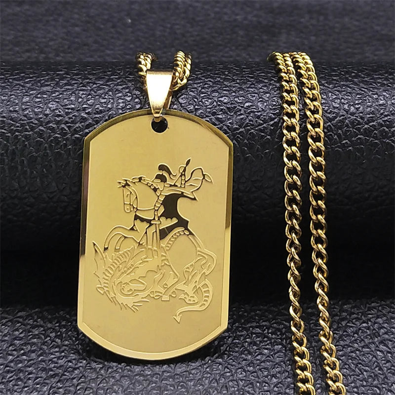 SAINT MICHAEL Archangel Pendant Necklace For Women Men Stainless Steel Dog Tag Metal Shape Necklaces Religious Jewelry
