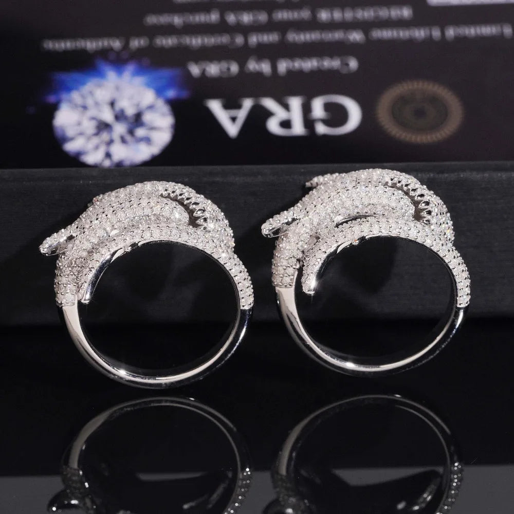 Iced Out D Color Moissanite Shark Men Ring Silver Hiphop Rock Party Rings White Pass Tester
