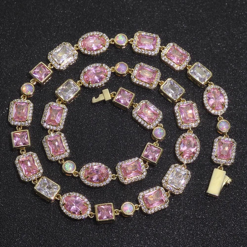 Two-Tone Iced Out Chain Necklace Opal Pink CZ