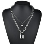 Fashion Chain Link Choker Heart Lock Cross Necklace Pendant For Women Men Silver Color Goth Jewelry Party Punk Long Necklaces