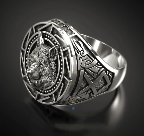 925 Sterling Silver Ring Retro Wolf Totem Silver Ring Warrior Wolf Head Men's Ring Gift for Male