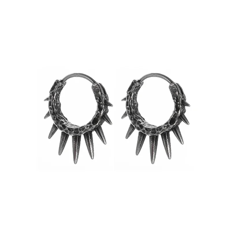 Gothic Spiked Hoop Earrings Small Textured Huggie — Two-Tone