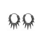 Gothic Spiked Hoop Earrings Small Textured Huggie — Two-Tone