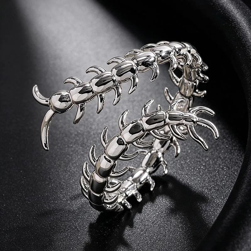 Gothic Centipede Open Ring for Men and Women — Adjustable Band