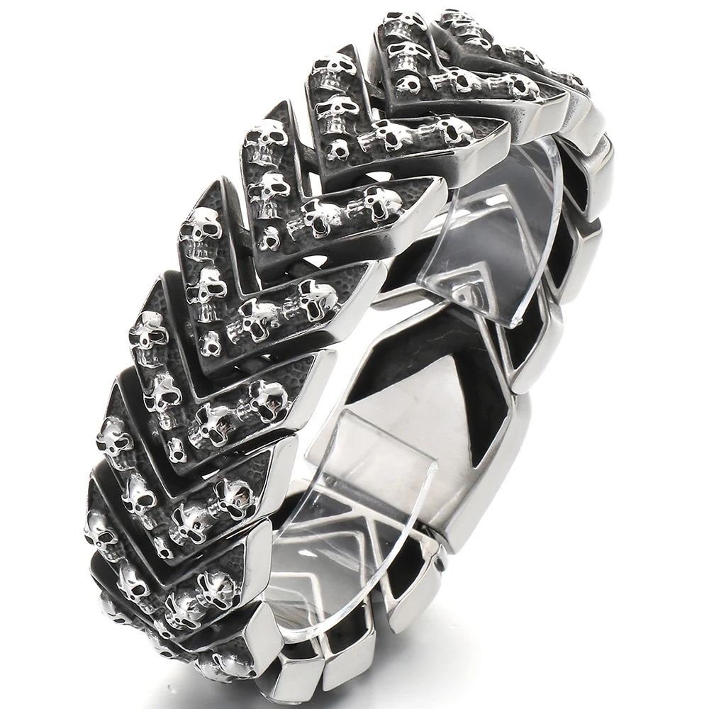 Gothic 25MM Width Skull Head Link Chain Bracelet for Men 316L Stainless Steel Men's Bracelets Punk Rock Jewelry
