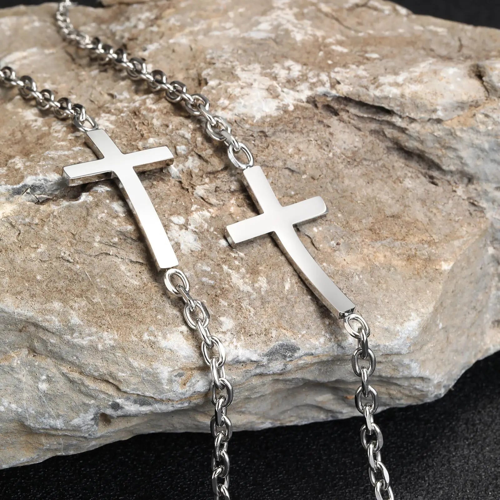 Vnox Stainless Steel Mens Cross Bracelets, Adjustable Rolo Link Chain Wristband, Christ Faith Jewelry Gift