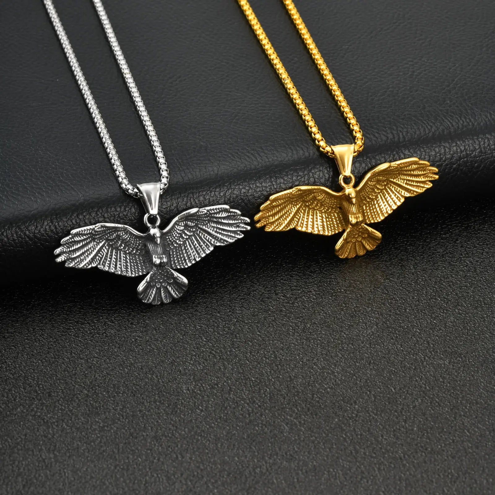 Vnox Men's Stainless Steel Eagle Pendant Necklace, Gold Silver Plated Hip Hop Box Chain, Punk Jewelry Gift for Dad Husband Son