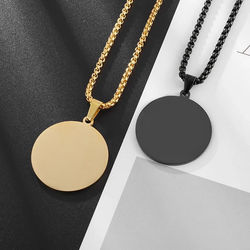 Classic Simple Glossy Stainless Steel Round Pendant Necklace Suitable for Men Women Fashion Diy Jewelry Gifts